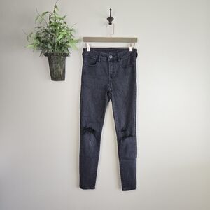 American Eagle Jegging Mid Rise Distressed Black Wash Ripped Skinny Jeans AE 4